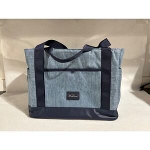Bella Russo Blue Heathered Insulated Tote Bag Navy Trim Large Cooler Picnic Bag